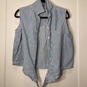 Levi button down stripped shirt with a tie at the front